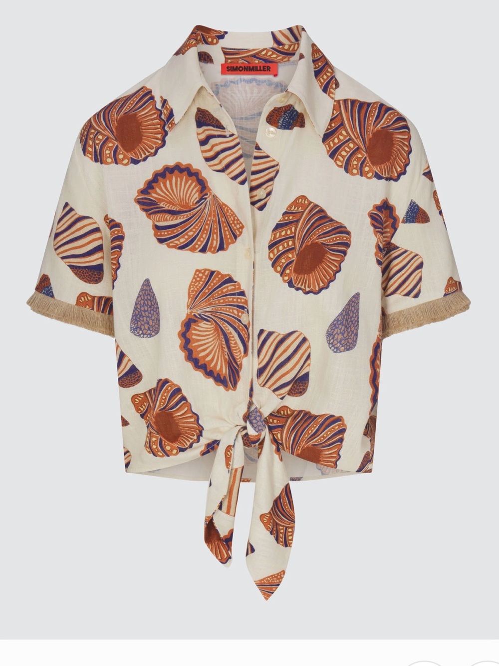 Simon Miller Eva Linen Fringe Tie Top in Natural Shell
